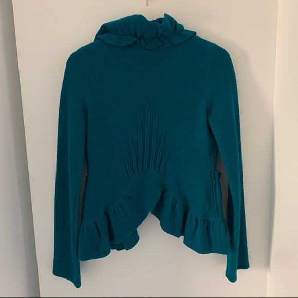 Anthropologie ruffled teal cardigan - Picture 4 of 6
